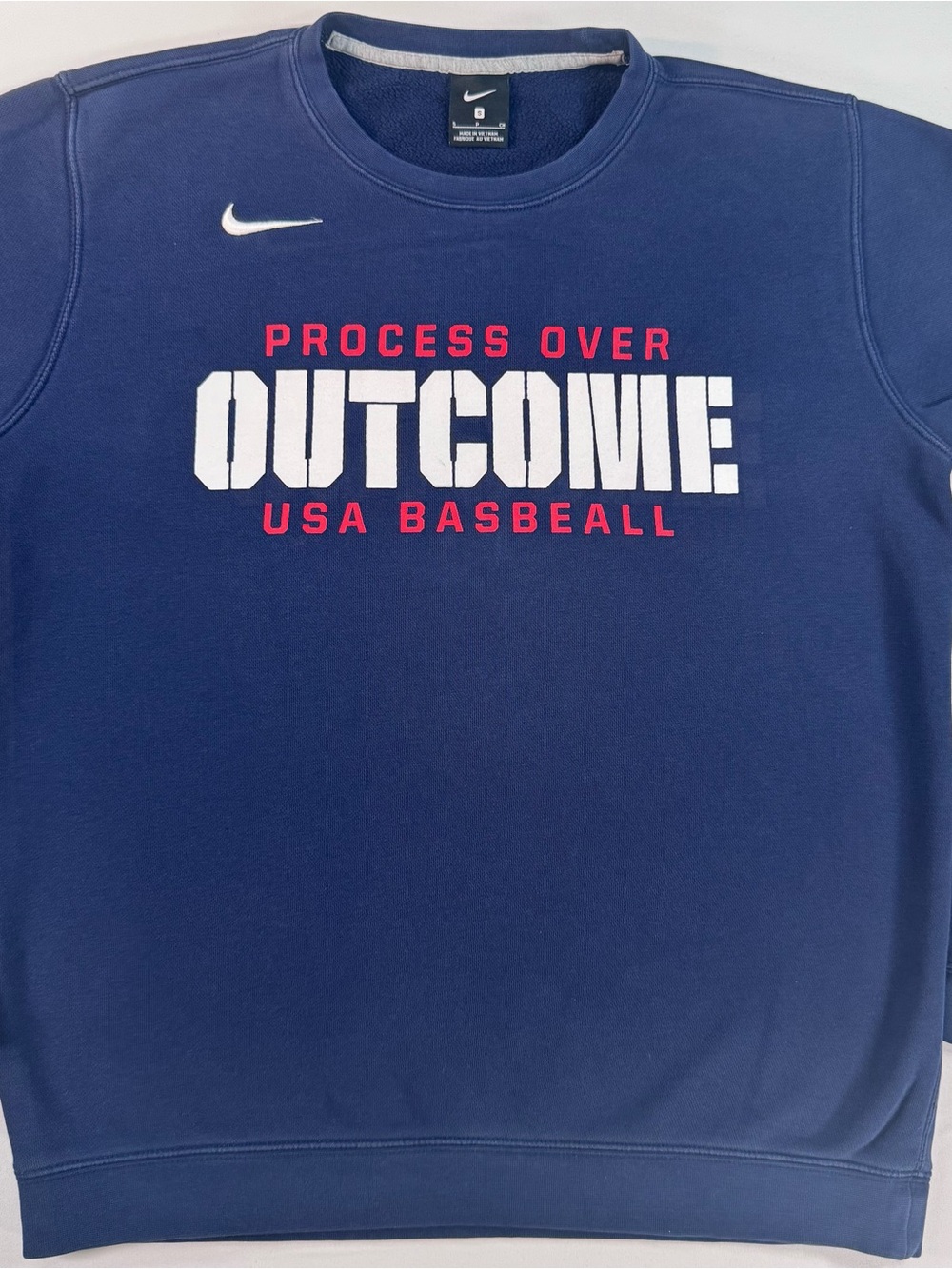 NIKE Navy Blue Crewneck Pullover Sweatshirt, Embroidered Swoosh Logo, Baseball,S
